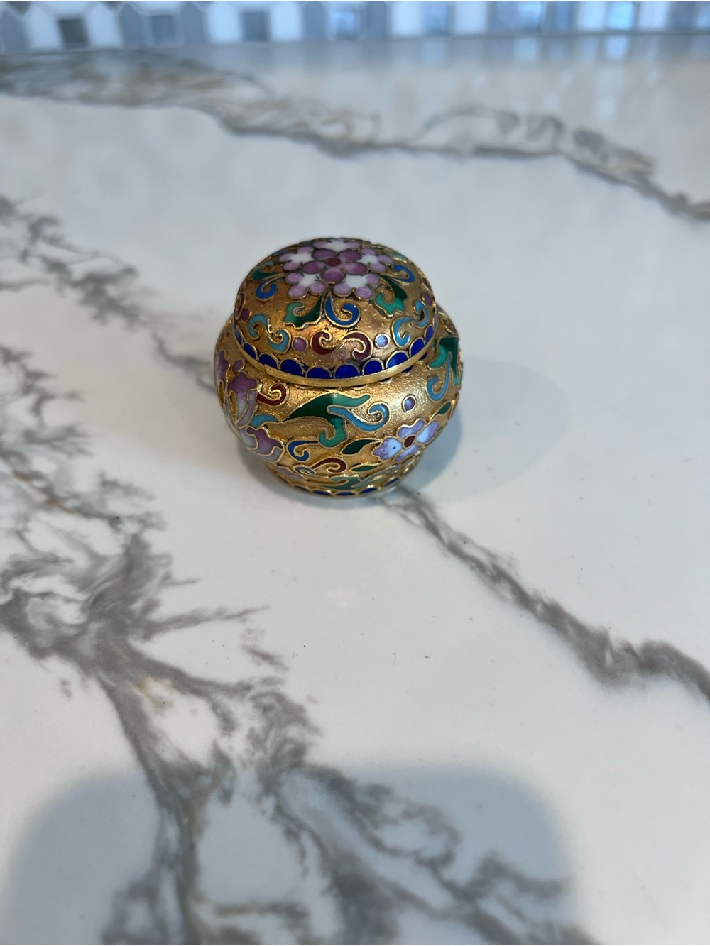CHINESE CLOISONNE ENAMEL LIDDED GINGER JAR, Miniature 2 1/2 “